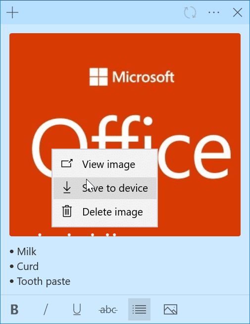 Добавление изображений в Sticky Notes в Windows 10 pic3