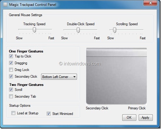 Панель управления Apple Magic Trackpad для Windows 7