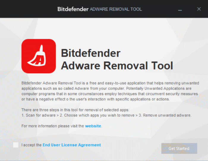 Инструмент удаления рекламного ПО BitDefender для Windows 10 pic1