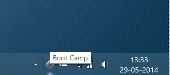 Значок Boot Camp отсутствует на панели задач на панели задач