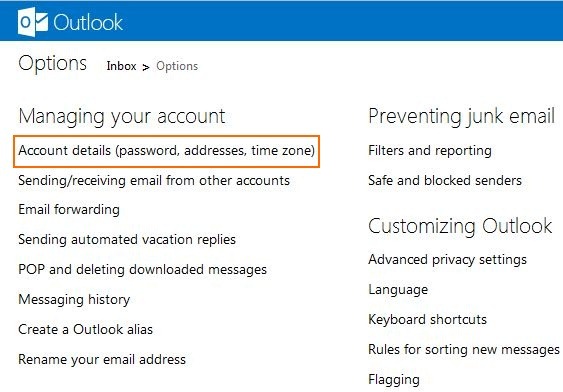 Изменить пароль учетной записи Outlook