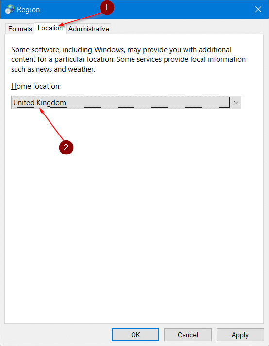 Изменить регион или местоположение магазина в Windows 10, шаг 7