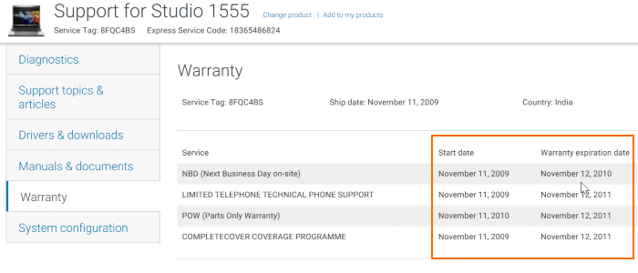 Проверьте статус гарантии на ноутбук Dell онлайн, рис.2