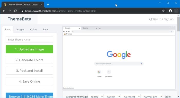 создать тему Google Chrome онлайн