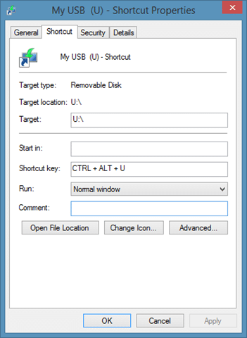 Создайте сочетание клавиш для открытия USB-накопителя в Windows, шаг 7.