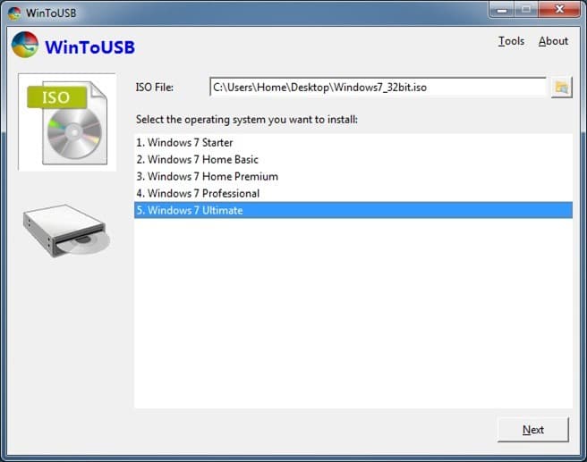 Создайте живой USB-накопитель Windows 7 с помощью WinToUSB