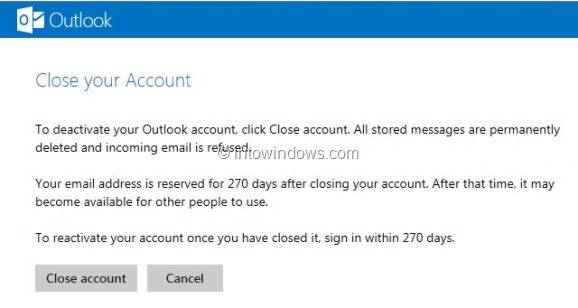 Удалить или закрыть учетную запись Outlook.com. Шаг 5.