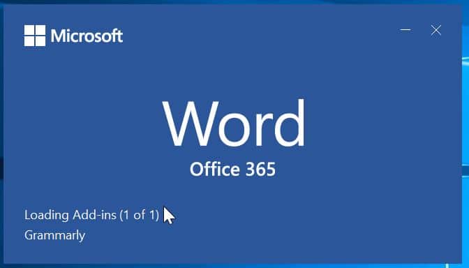 Отключить заставку Office 365 2019 2016