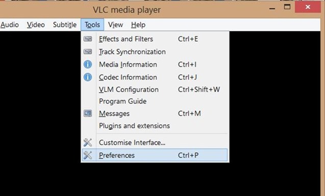 Отключить субтитры по умолчанию в VLC Player. Шаг 1.