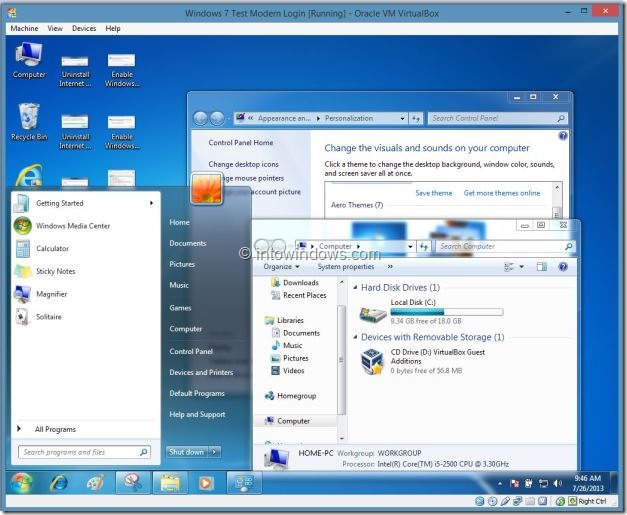 Включить Windows 7 Aero VirtualBox