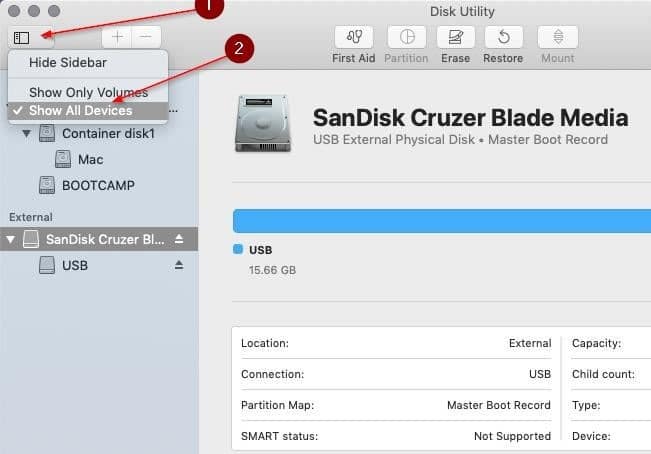 Отформатируйте USB-накопитель как один раздел ms-dos в загрузочном лагере, рис.8.