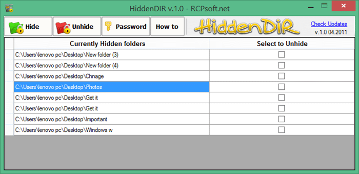 Бесплатный шкафчик для папок HiddenDIR