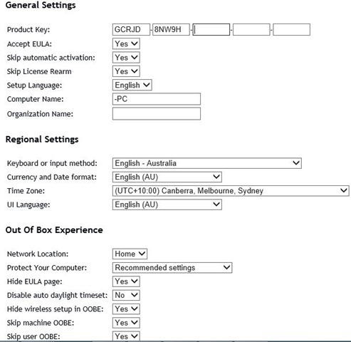 Создать XML-файл Windows Unattend онлайн