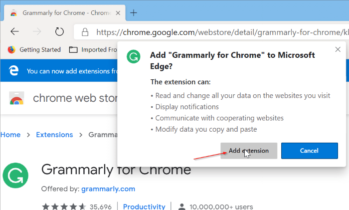 Установите расширения Chrome на Microsoft Edge pic5