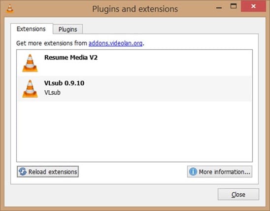 Установите расширения VLC