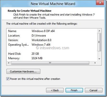 Установите Windows 8 на VMware Player 4. Шаг 9.