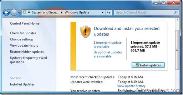 Установите Windows 7 SP1 RC через Центр обновления Windows, шаг 6.