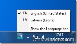 Языковая панель на панели задач Windows 7