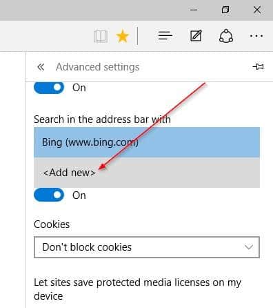 Сделать поисковую систему Google по умолчанию в Microsoft Edge, шаг 5