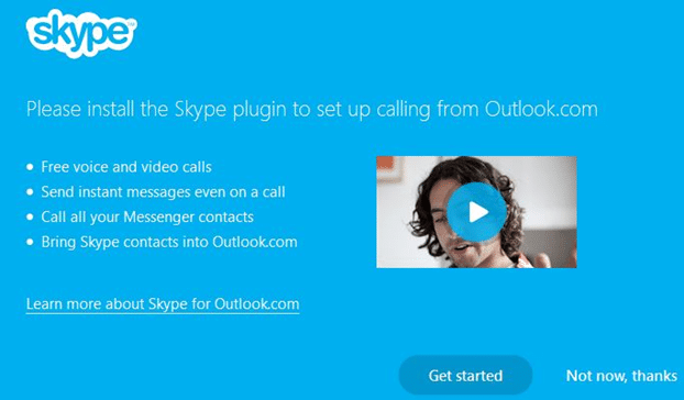 Совершить видеозвонок Skype с изображения веб-сайта Outlook