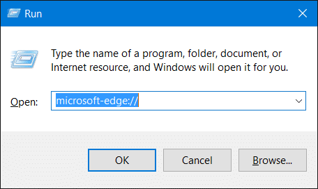 Откройте Microsoft Edge из окна «Выполнить» в Windows 10