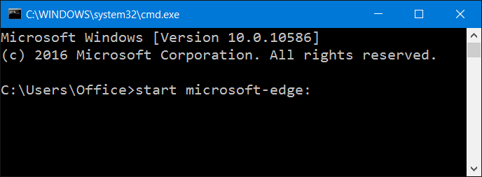 Откройте Microsoft Edge из командной строки в Windows 10шаг 1