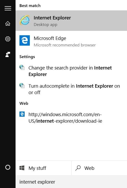 Открыть Internet Explorer в Windows 10 рис.1