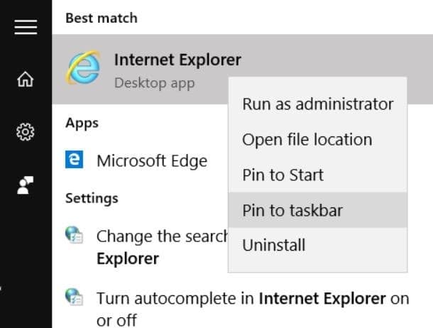 Откройте Internet Explorer в Windows 10, шаг 2.