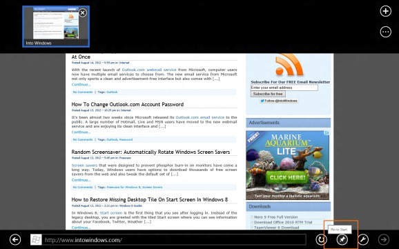 Закрепление веб-страниц на начальном экране в Windows 8. Изображение 1