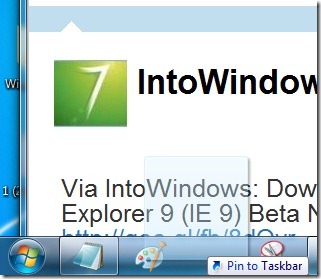 Закрепление веб-сайтов на панели задач Windows 7 с помощью Internet Explorer 9