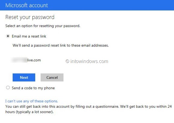 Восстановить пароль Outlook.com Шаг 3