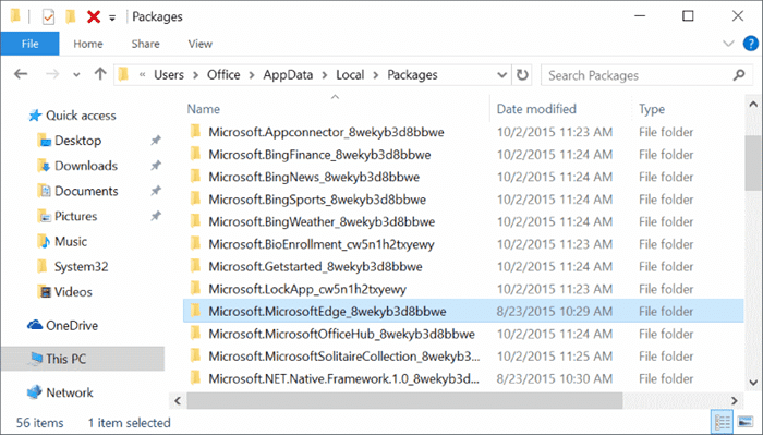 Переустановите Microsoft Edge в Windows 10, шаг 2.