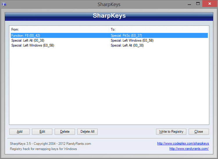 Переназначение клавиатуры в Windows 7 и 8.1 с помощью SharpKeys