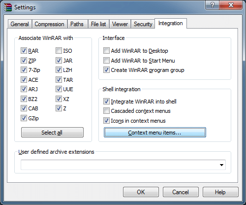 Удалите ненужные элементы WinRAR из контекстного меню. Шаг 3.