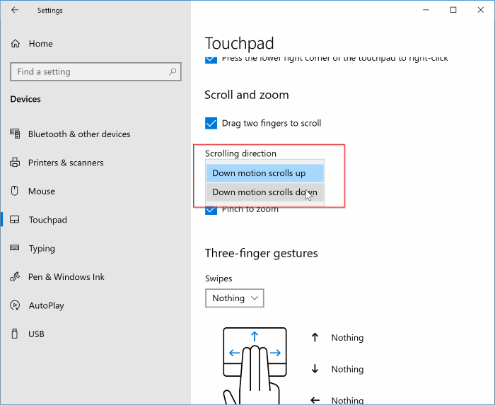 Изменение направления прокрутки сенсорной панели в Windows 10 рис.1