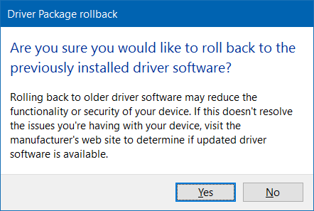 Откатить или восстановить предыдущую версию драйвера в Windows 10, шаг 5