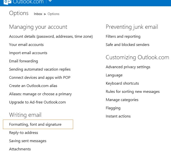 Установить шрифт по умолчанию в Outlook com, рисунок 3