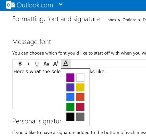 Установить шрифт по умолчанию в Outlook com. рисунок 6