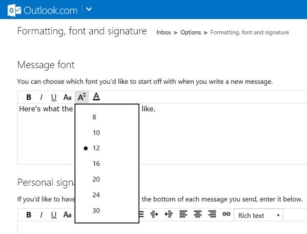 Установить шрифт по умолчанию в Outlook com, рисунок 7