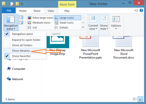 Показать библиотеки в проводнике Windows 8.1 Шаг 3