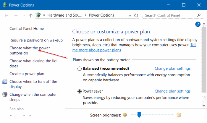 Включите или отключите быстрый запуск в Windows 10, шаг 3.