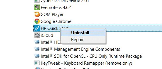 Удаление HP Quick Start в Windows Рисунок 1