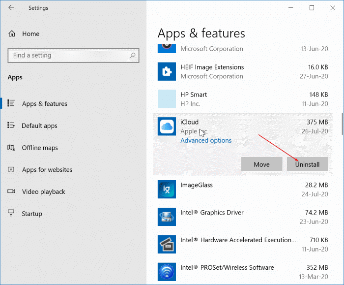 Удалить icloud и icloud photos из Windows 10 pic21