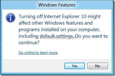 Удалите или удалите Internet Explorer 10 из Windows 8. Шаг 4.