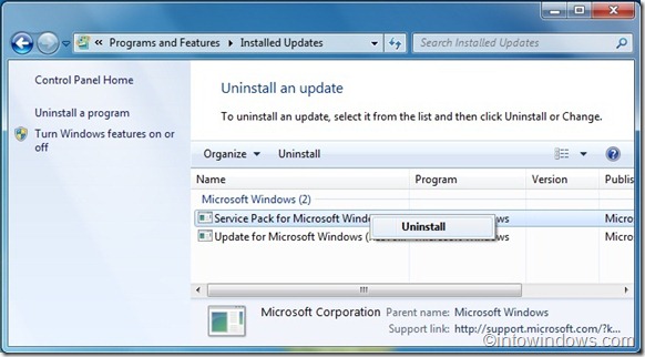 Удалить Windows 7 SP1