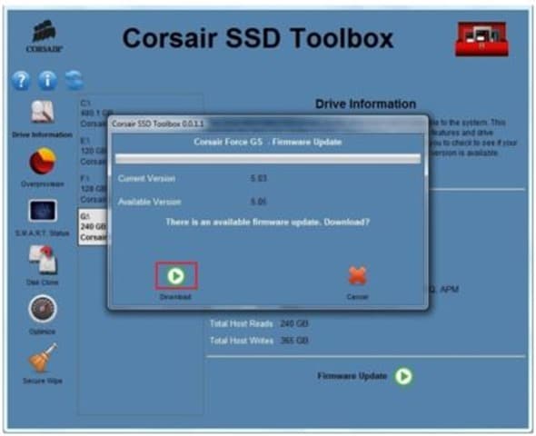 Обновите прошивку твердотельного накопителя Corsair, шаг 2.