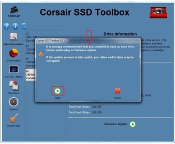 Обновите прошивку твердотельного накопителя Corsair. Шаг 3.