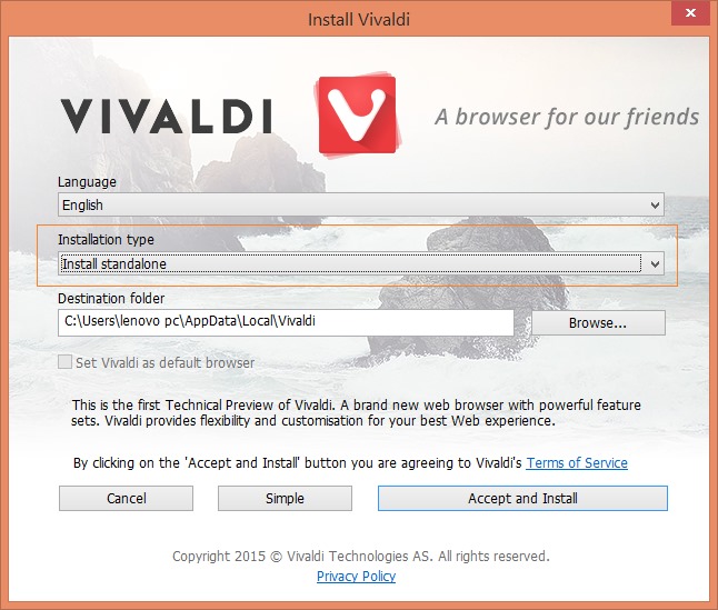 Портативный браузер Vivaldi для Windows