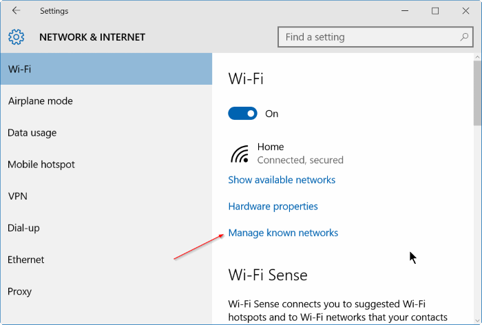 Windows 10 не запоминает пароль Wi-Fi, шаг 2.