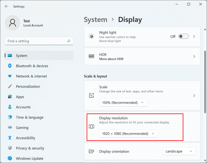 изменить разрешение экрана в Windows 11 рис2